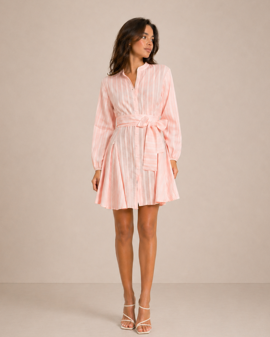Robe Élyra — Coton Jacquard Rose Poudré