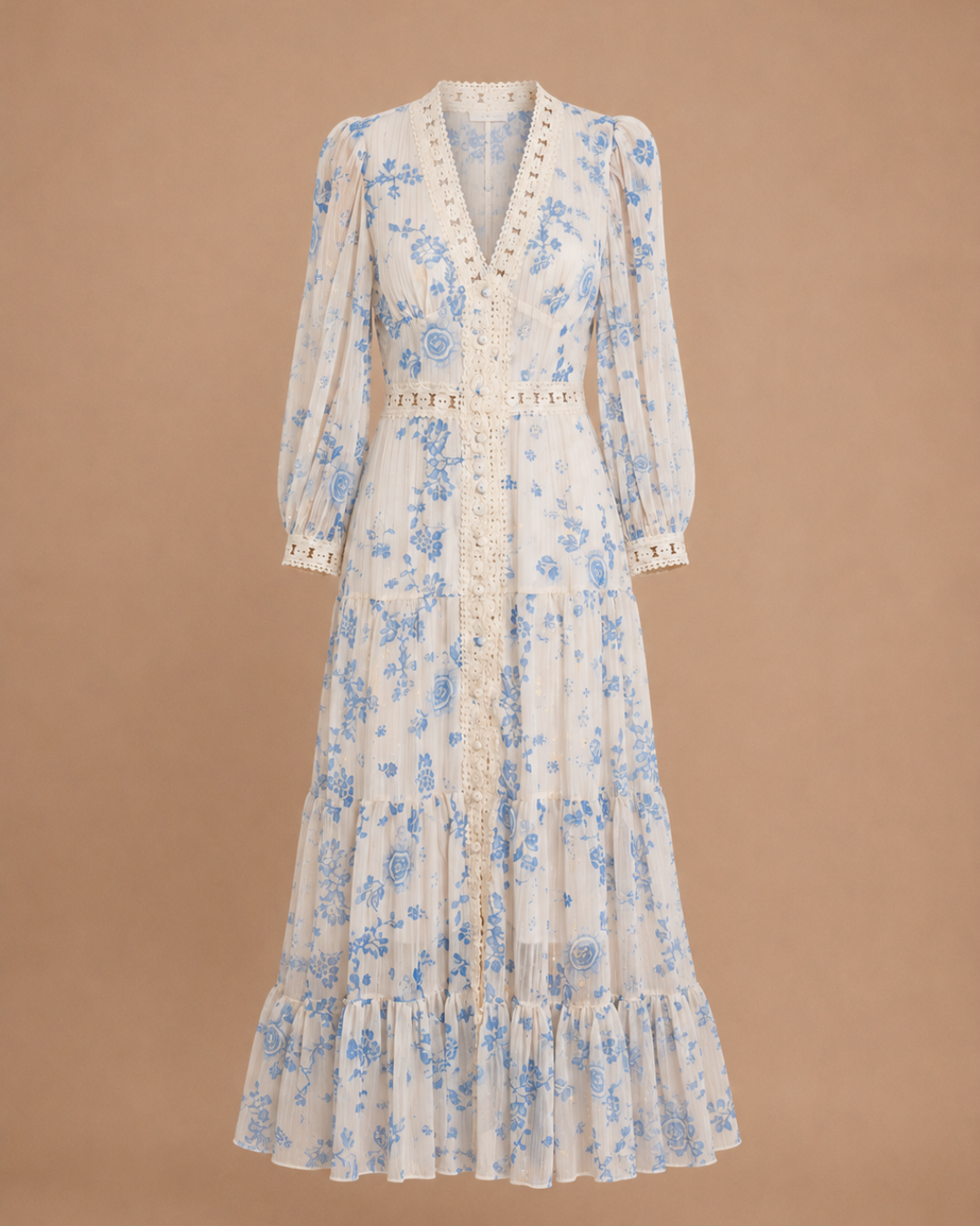 Robe Azélia — Voile Fleuri Bleu Céleste