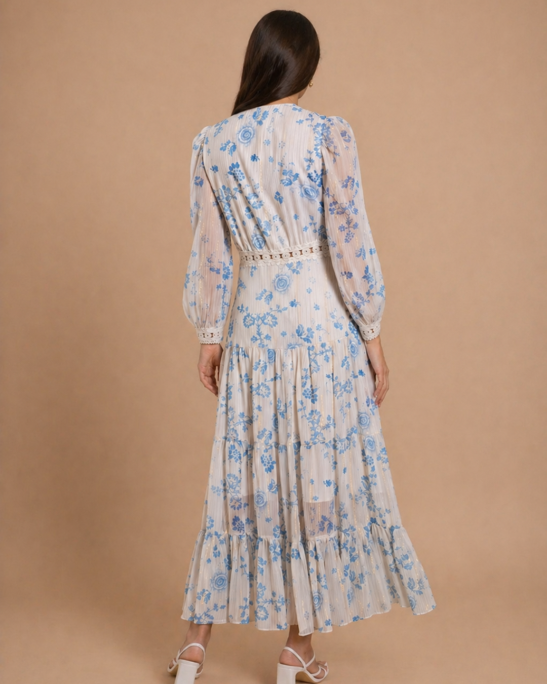 Robe Azélia — Voile Fleuri Bleu Céleste