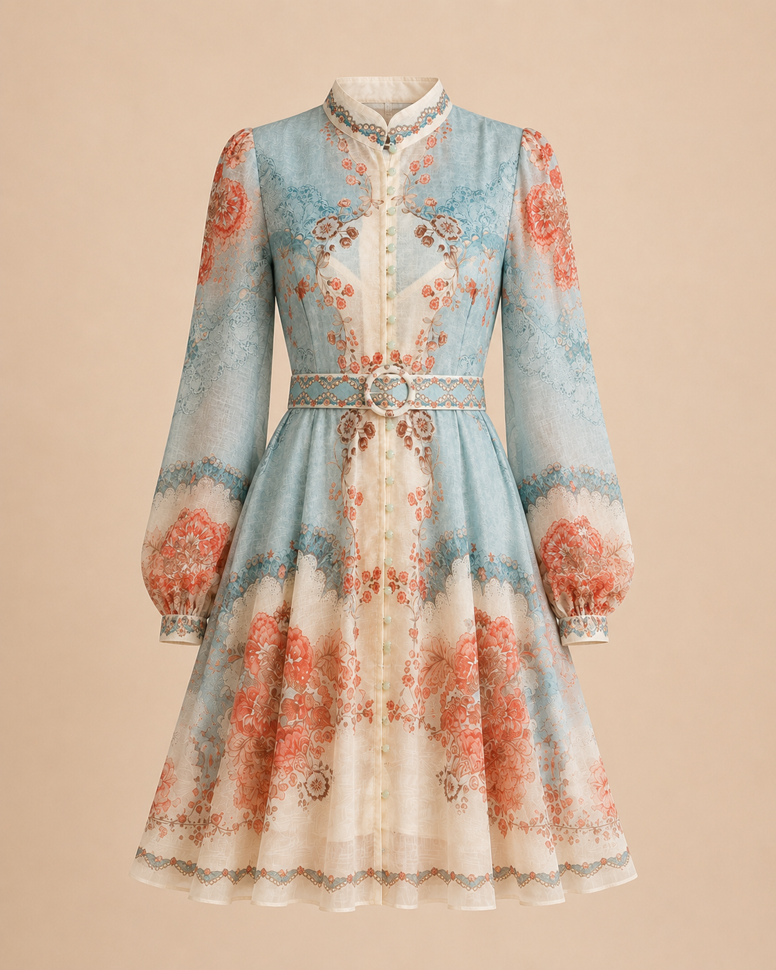 Robe Floriane — Voile Fleuri Bleu Poudré