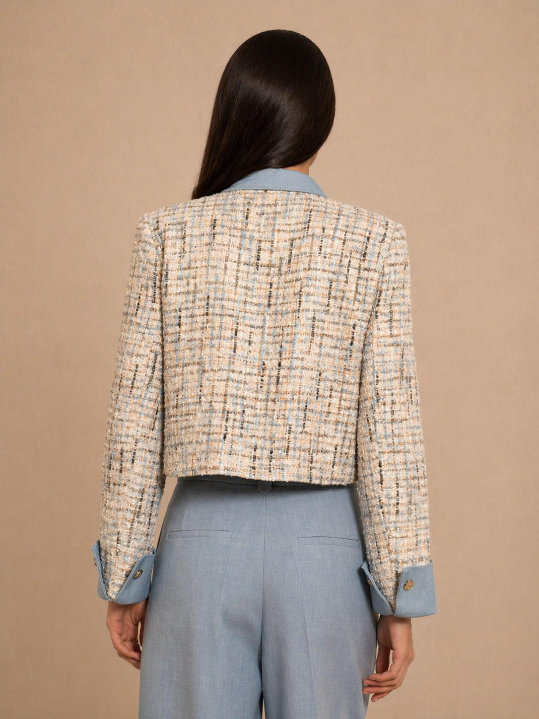 Veste Céleste — Tweed & Denim Bleu Perle