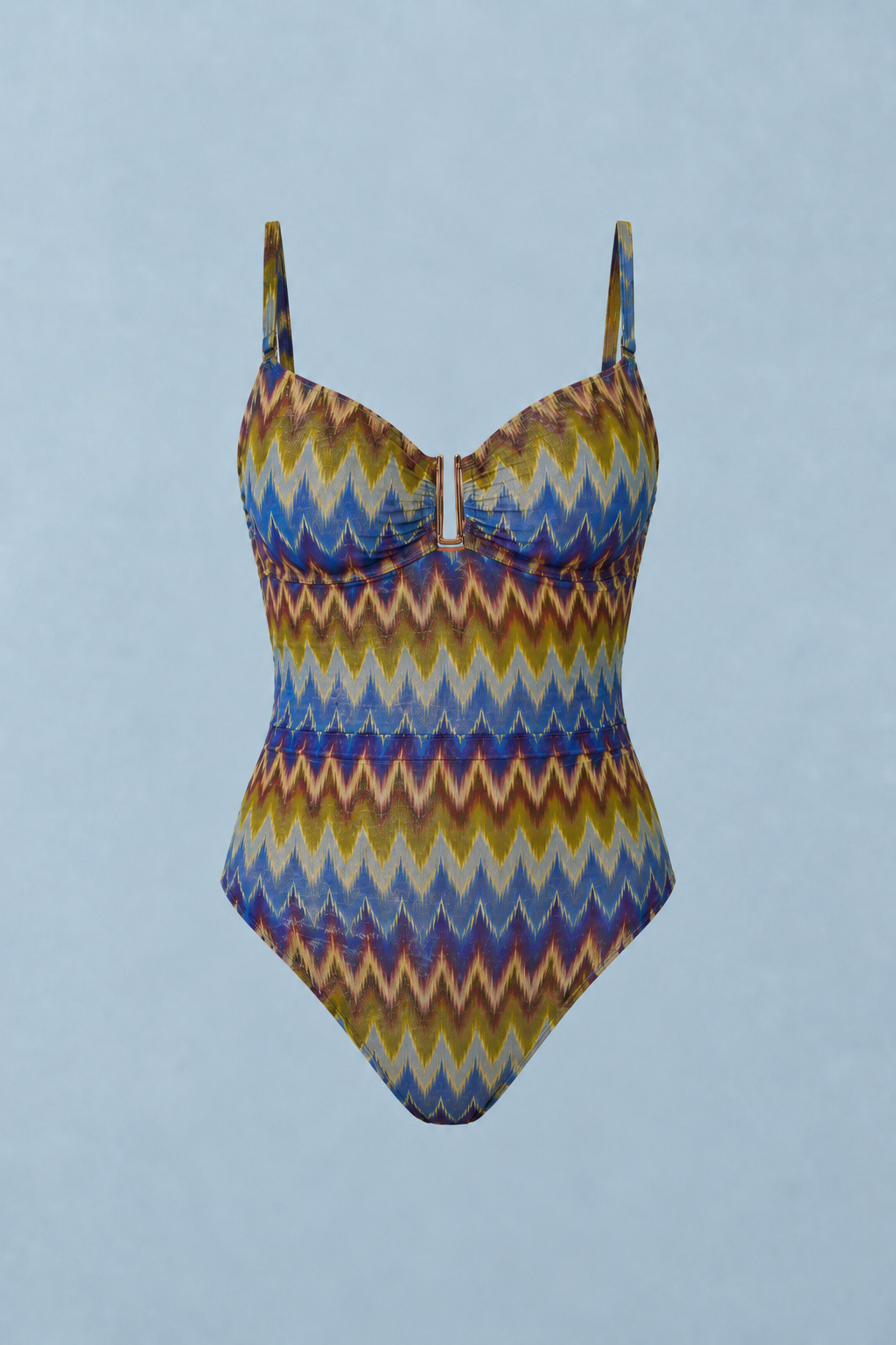 Maillot Calypso — Imprimé Zigzag Bleu & Kaki