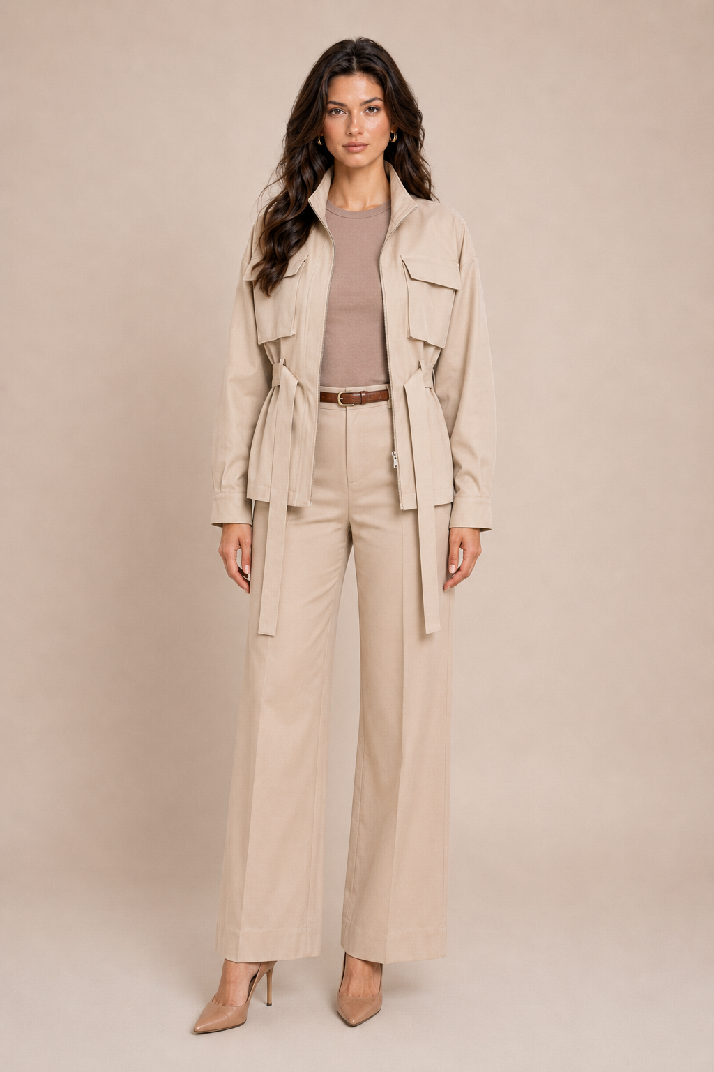 Veste Émeline — Saharienne Beige Ceinturée